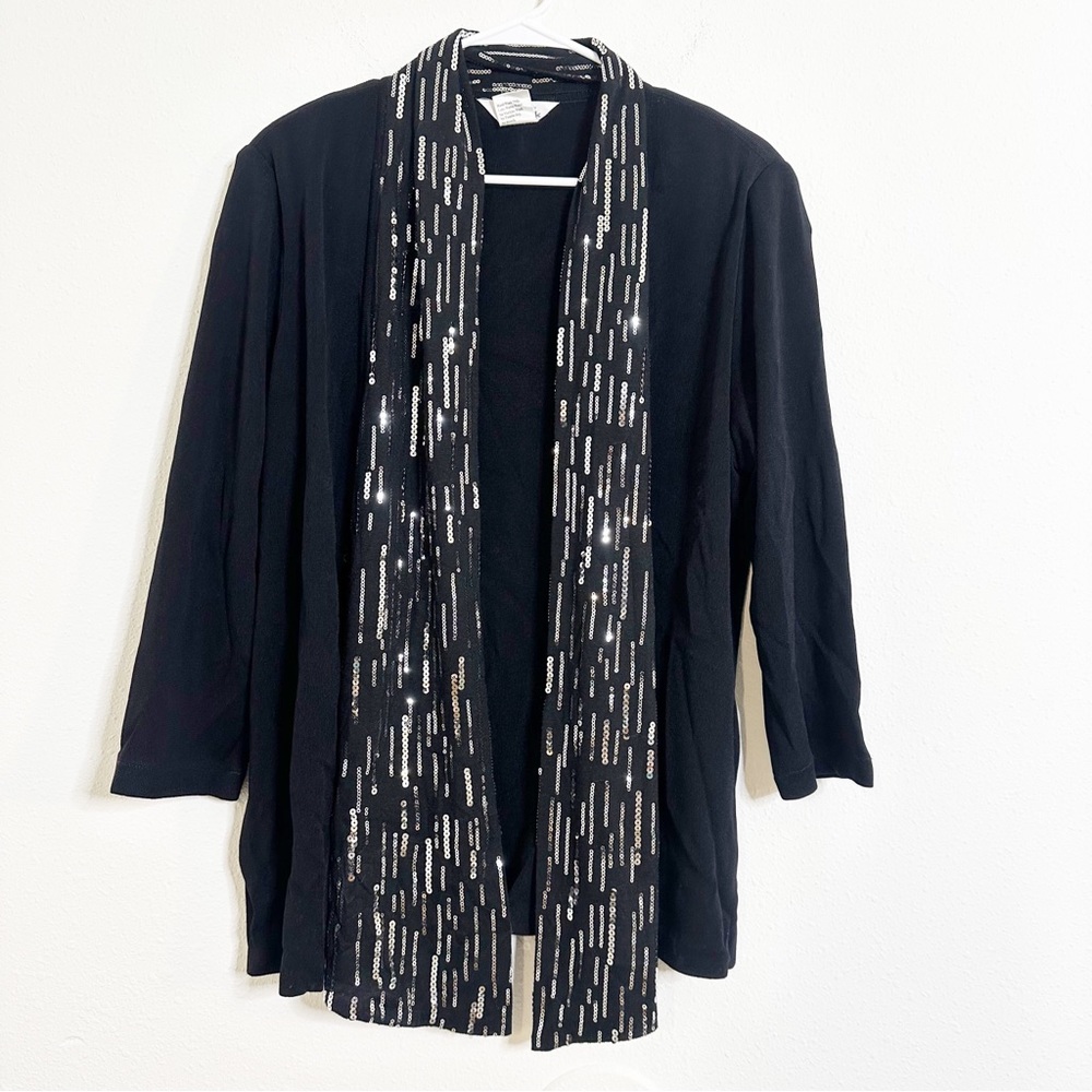 Misook Sequin Shawl Collar Open Front Blazer Card… - image 1